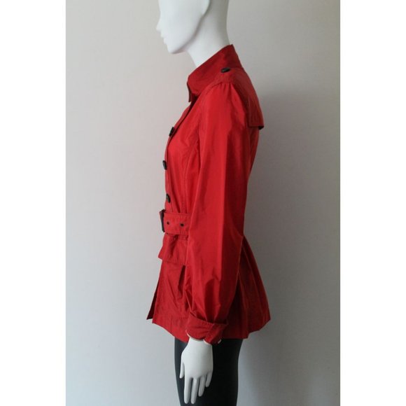 Burberry Brit Military Red Nylon Belted Double Breasted Trench Jacket Size 6 - Picture 4 of 14